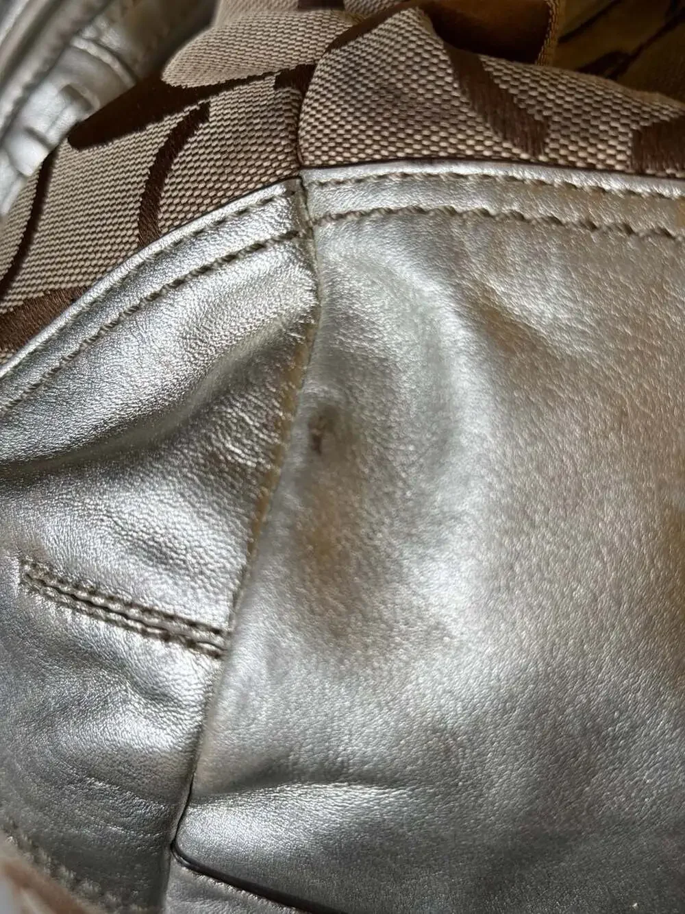 Coach Signature C Pleated Kisslock Shoulder Bag Brown Silver